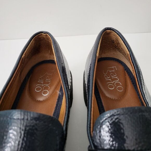 FRANCO SARTO Bazel Penny Loafers Shoes Womens 7 Dark Navy Blue Patent Vegan Lug - Picture 4 of 9